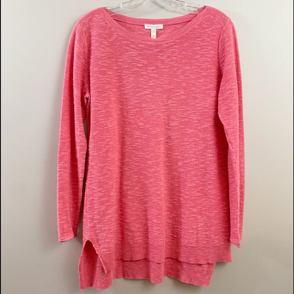 Eileen Fisher Pink Linen Lightweight Step Hem Sweater